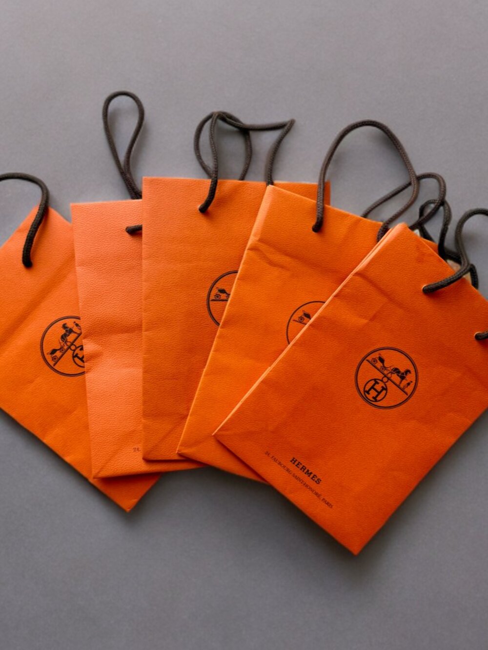 Hermes Small Orange Empty Shopper Bag Bundle (5) 2.75" x 8.5" x 6"